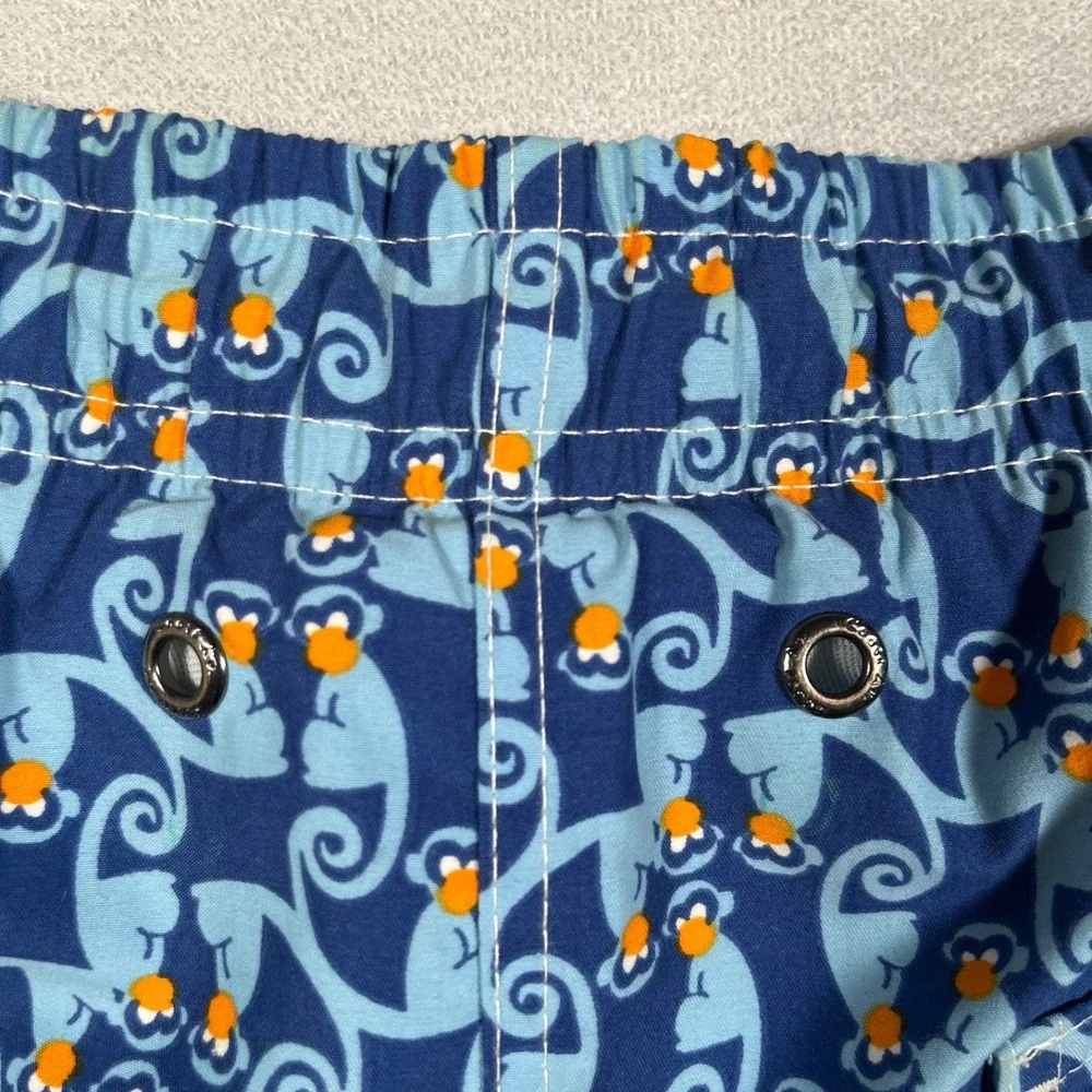 98 Coast Av Mens Swim Trunks Medium Blue Monkey Print Board Shorts Drawstring